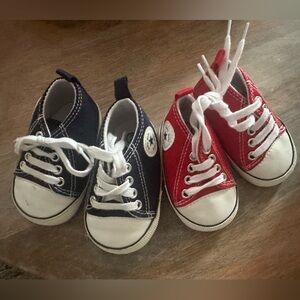 Two Pairs of Baby Crib Shoe Sneakers Converse Style Navy and Red